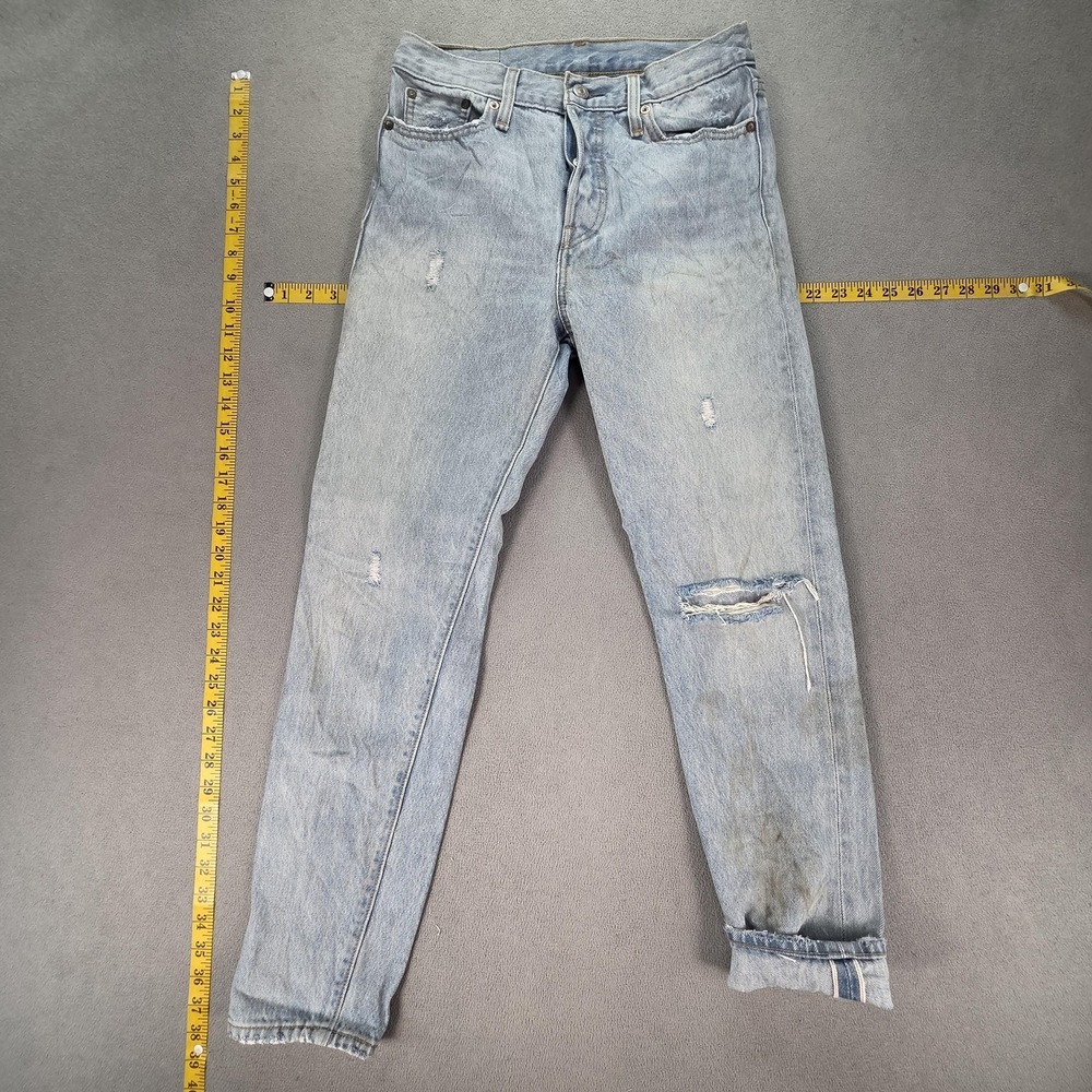 Levis Jeans Womens Selvedge Blue Light Wash Mid Rise Thrashed Fits 27x28‎
